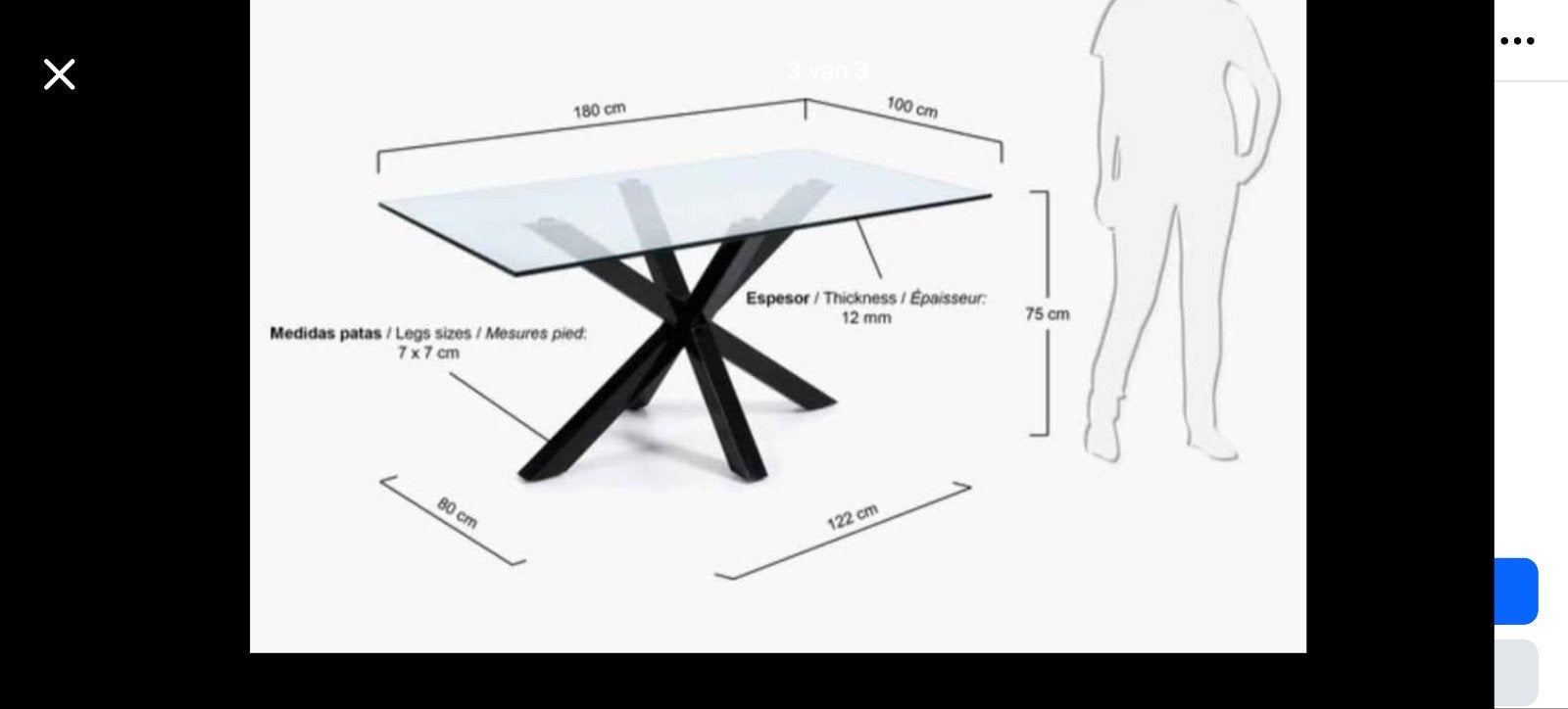 table en verre, structure en acier, 150 à 200 cm, Utilisé, Rectangulaire, 100 à 150 cm
