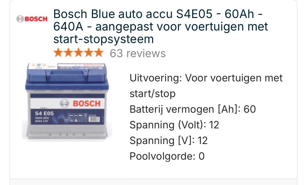 Bosch S4 E05 autobatterij 60Ah – 640A – ontladen, Ophalen