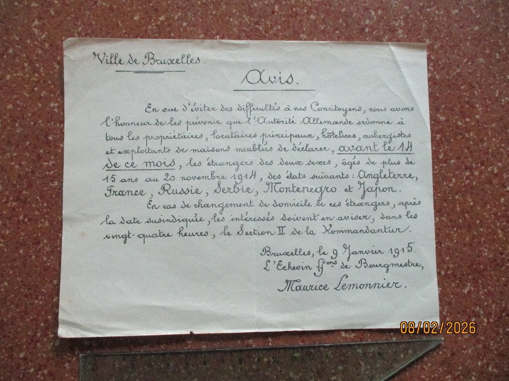 WO1: AVIS Brussel 1915, Verzenden