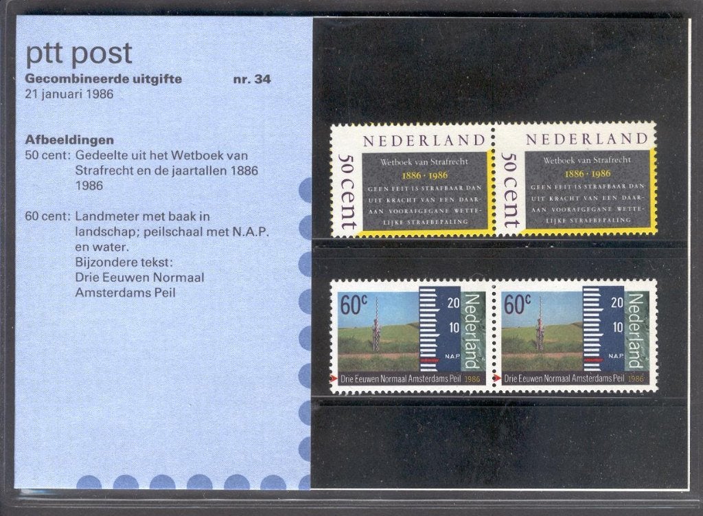 Nederland postzegelmapje nvph M34 postfris van 13-11-1985, Verzenden, Na 1940, Postfris