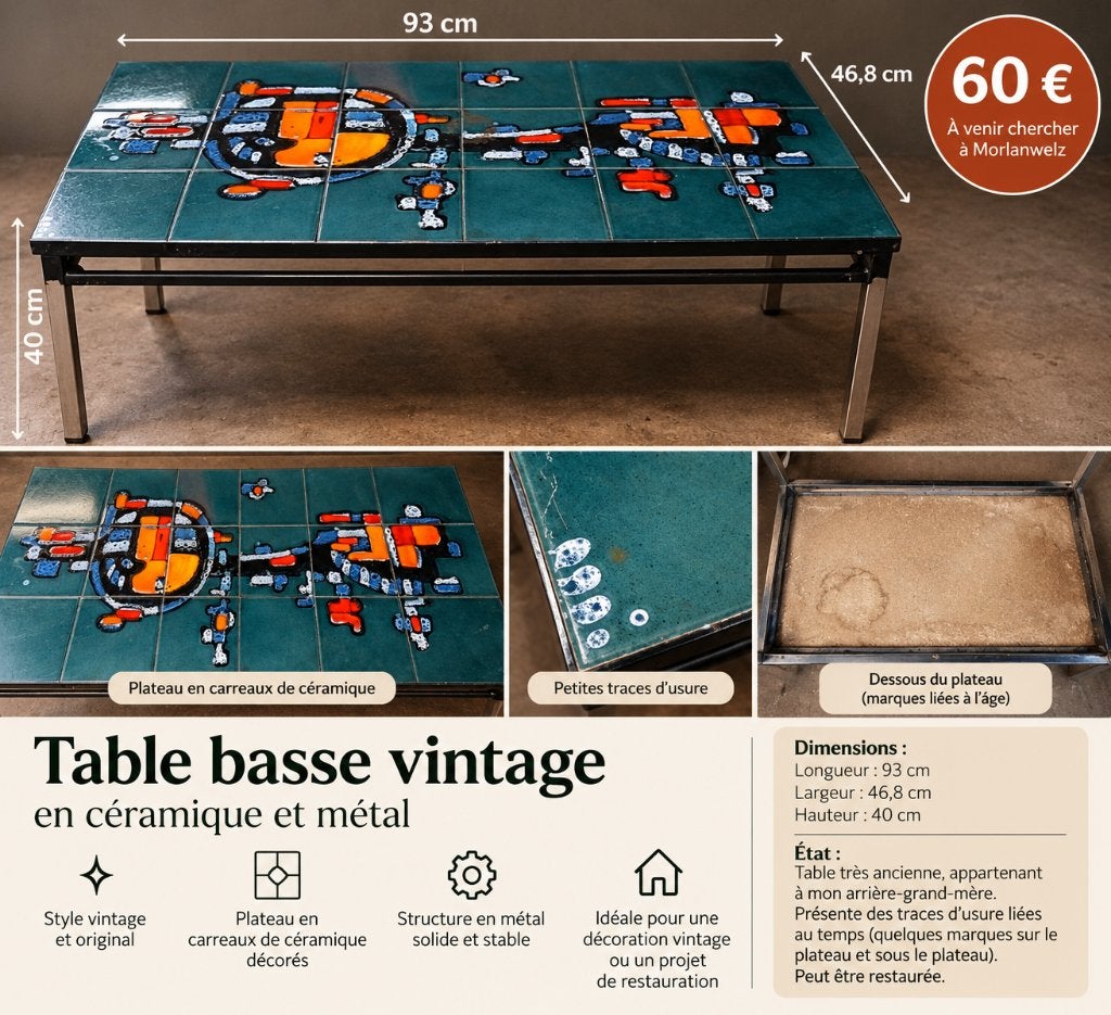 Table basse Vintage Céramique, Enlèvement, Utilisé, Moins de 50 cm, 5 – 50