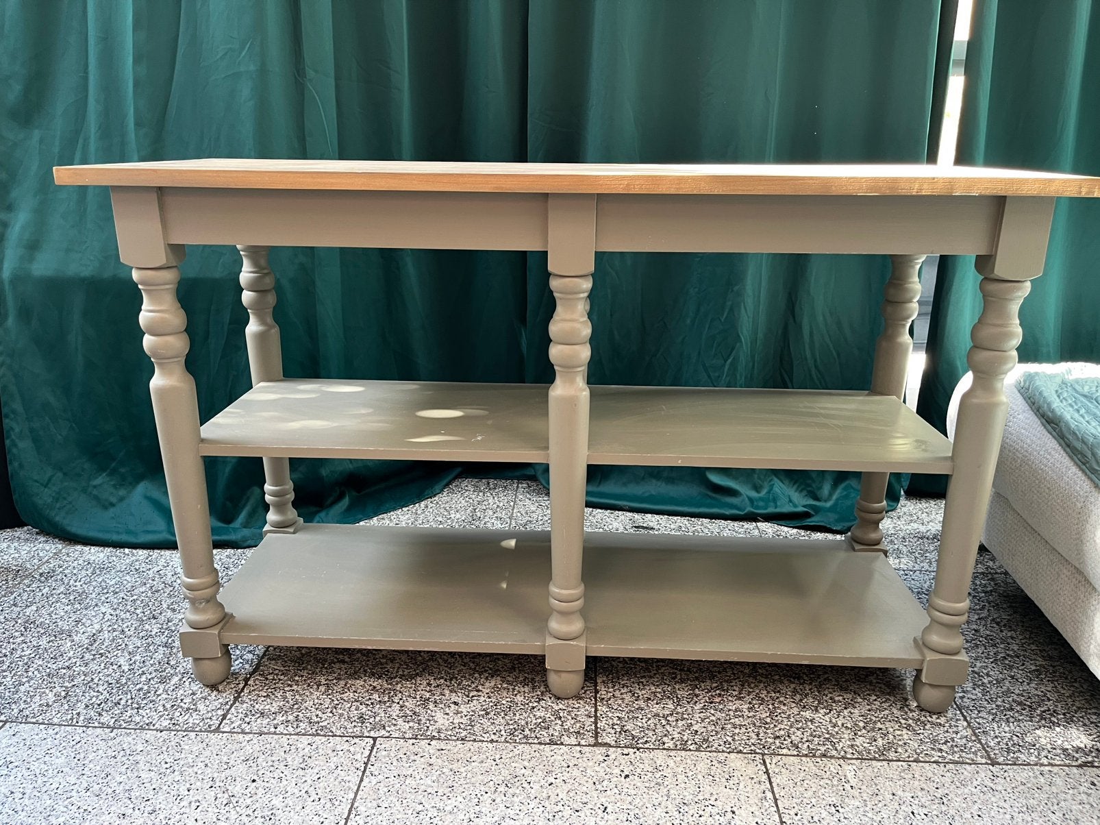 Houten sidetable / wandtafel met opbergrekken, 100 à 150 cm, Enlèvement, Utilisé, Rectangulaire