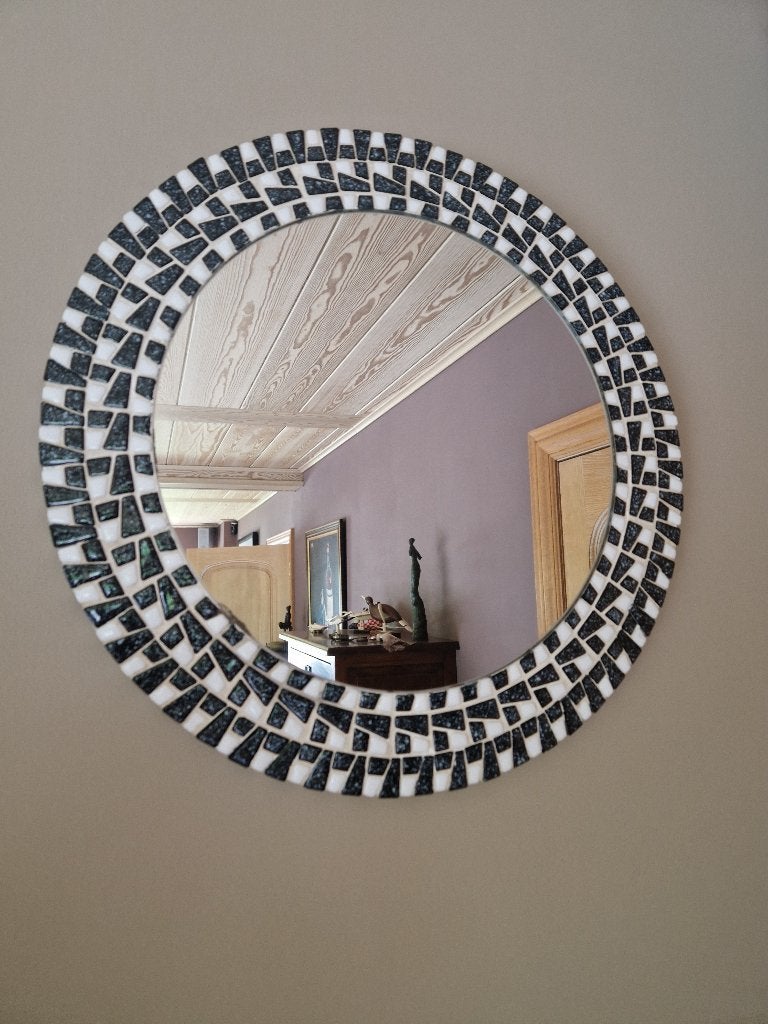 Grote ronde spiegel met mozaïek, Ophalen of Verzenden, Rond, 50 tot 100 cm, Minder dan 100 cm