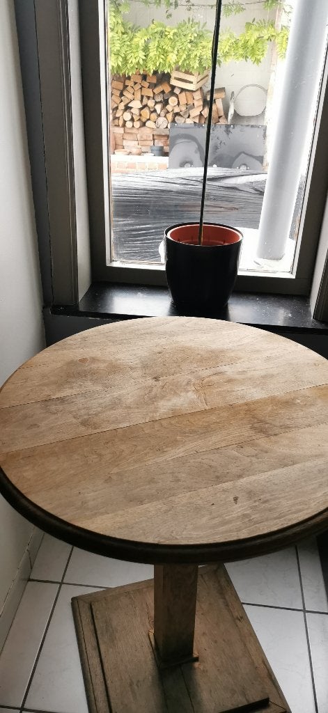 Massief eikenhouten voetstuktafel, Ophalen