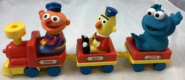 Tyco Sesamstraat Trein Set Bert Ernie Koekiemonster vintage, Verzamelen, Verzenden, Zo goed als nieuw