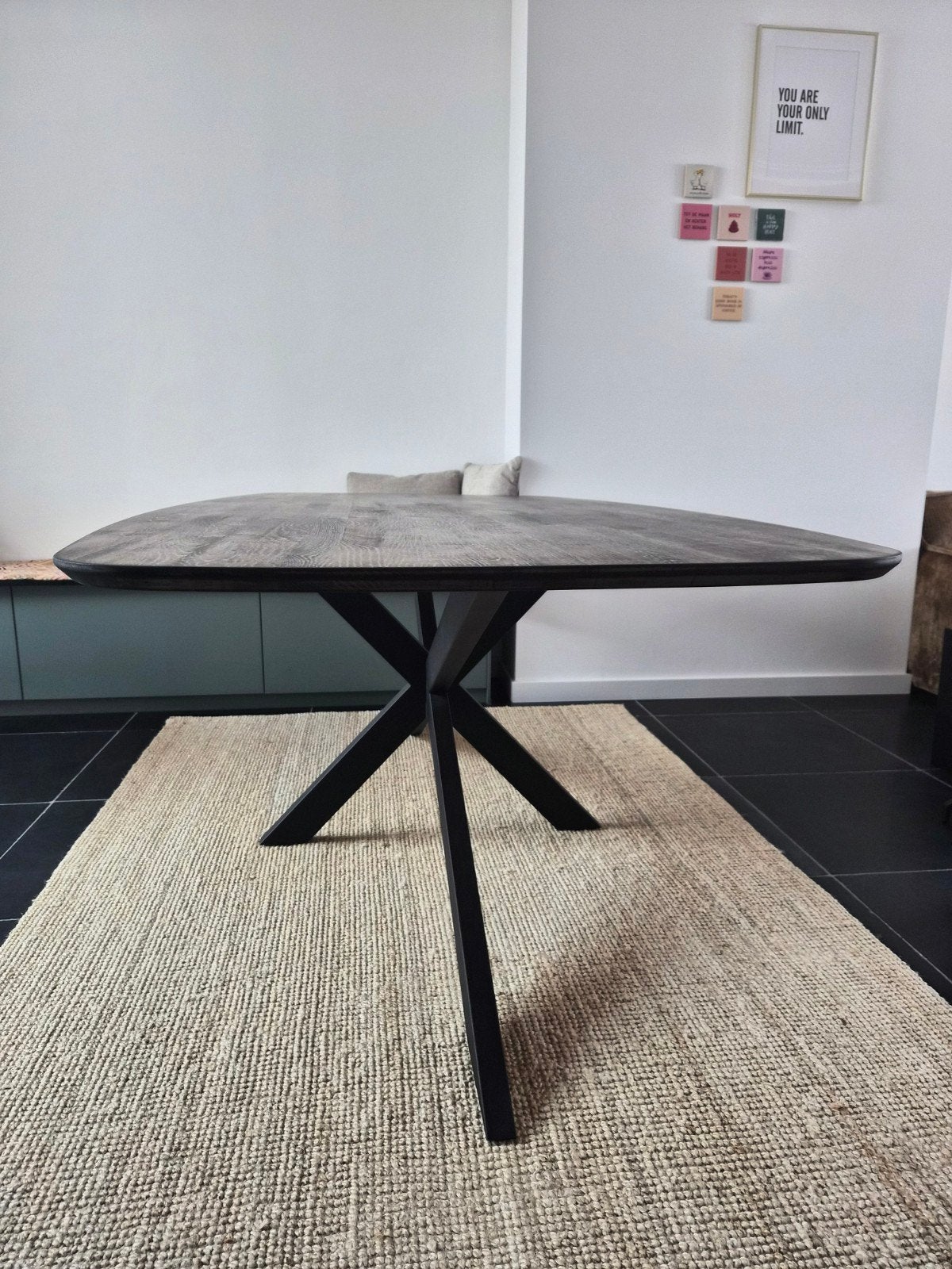 Houten/ metalen tafel (220cm x 110cm), Huis en Inrichting, Tafels | Eettafels, Ophalen