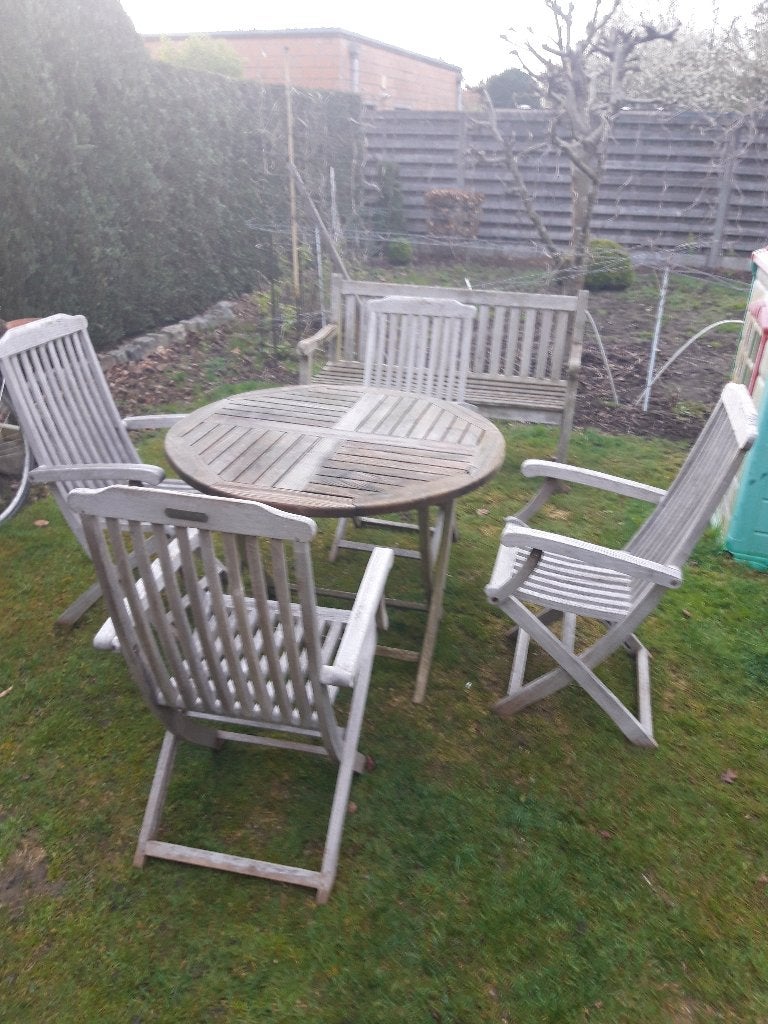 Teaken tuinset, Tuin en Terras, Ophalen, 4 zitplaatsen, Gebruikt, Teakhout