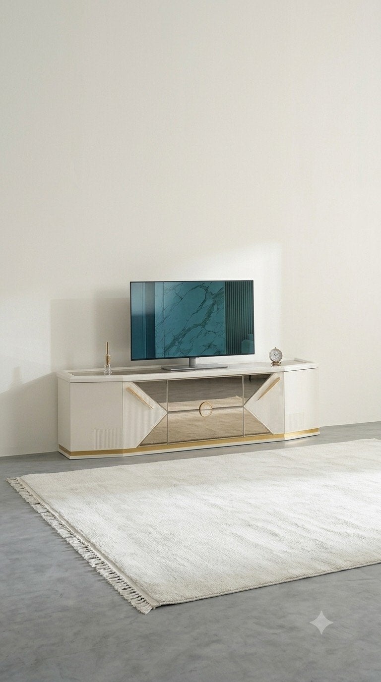 Meuble TV design moderne & grand miroir mural (Style Glamour