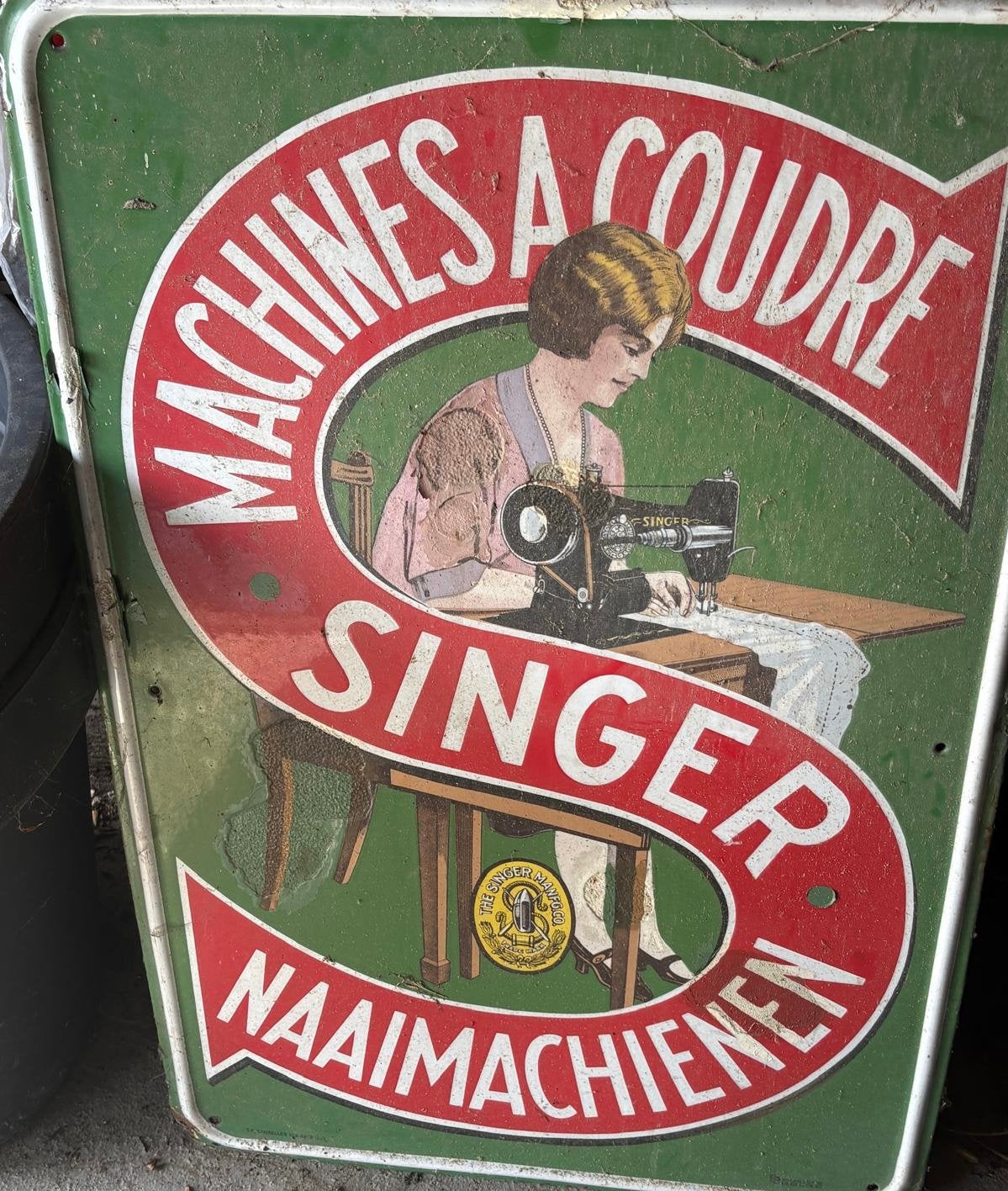 Plaque émaillée singer machine a coudre, Enlèvement, Utilisé