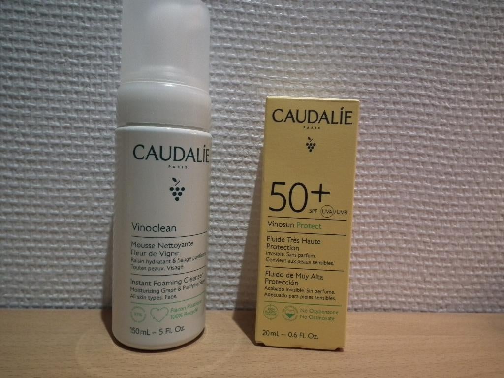 Caudalie Vinoclean mousse nettoyante + Vinosun protect, Envoi, Neuf, Tout le visage, Soins