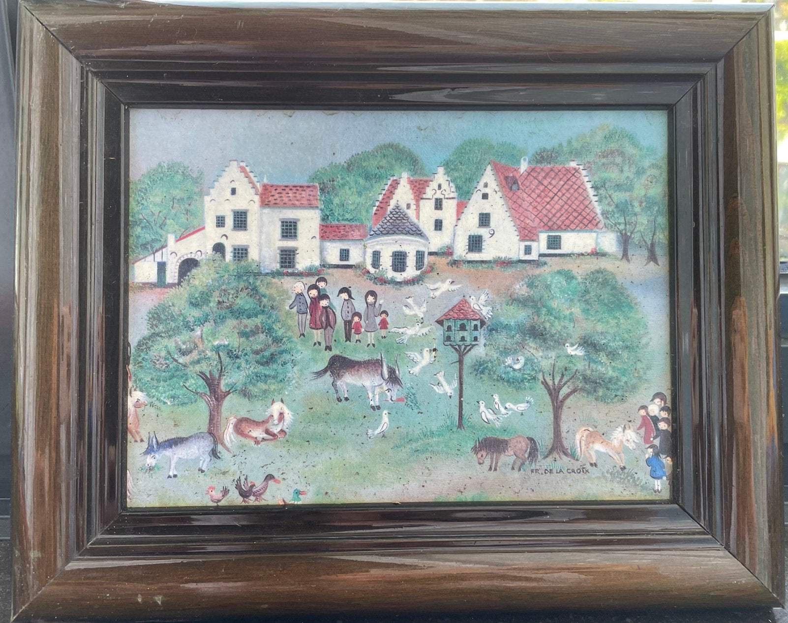 Charmant tableau original d'art naïf – Woluwe-Saint-Lambert, Enlèvement, Classique, Impression