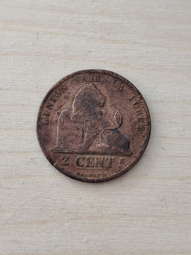 Munt 2 cent Belgische Frank 1873, Ophalen of Verzenden, Losse munt