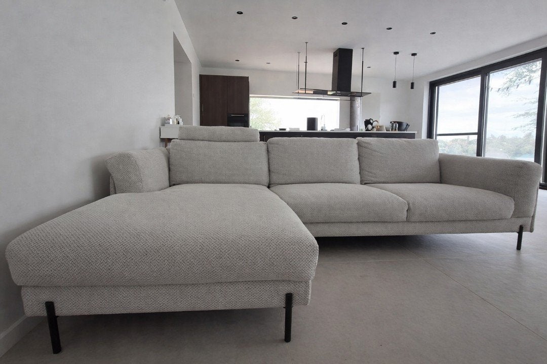 Zetel - hoeksalon - stof - beige/wit - Weba, Huis en Inrichting, Ophalen, Stof