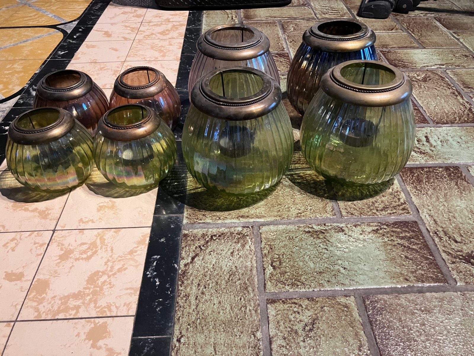 Geribbelde glazen theelichthouders met een vintage look, Maison & Meubles, Enlèvement, Utilisé, Multicolore, Verre