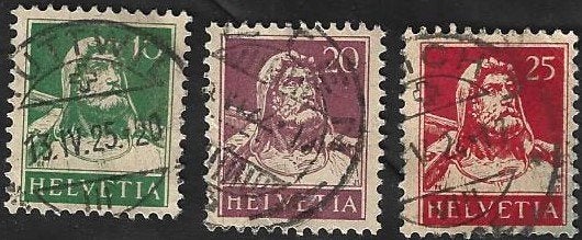 3 Postzegels Zwitserland 1921  met kleurveranderingen, Ophalen of Verzenden, Gestempeld
