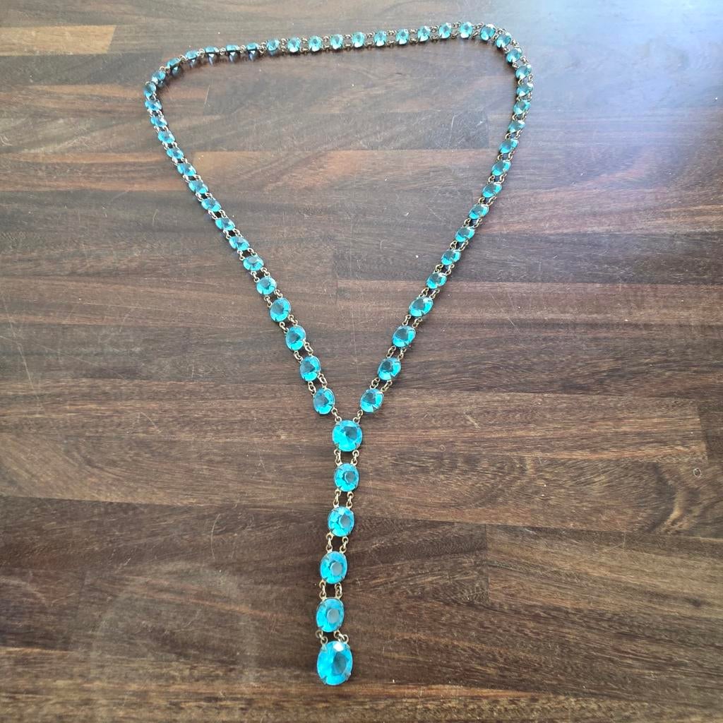 Vintage - lange ketting met blauwe stenen, Handtassen en Accessoires, Ophalen of Verzenden