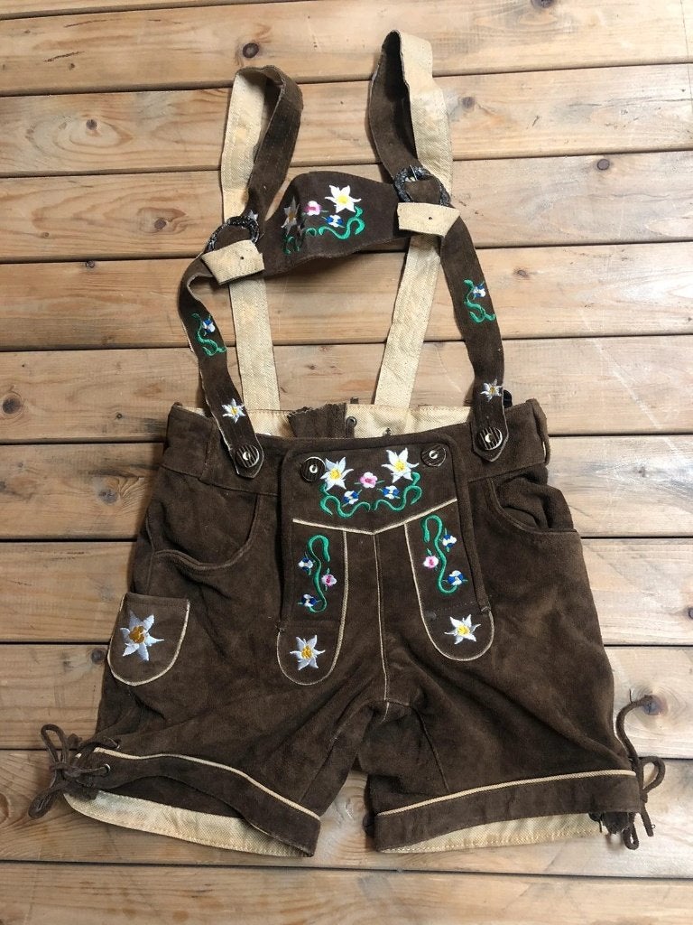 Korte bruine lederen lederhose maat 34, Kleding | Heren, Bruin, Overige maten, Ophalen of Verzenden, Zo goed als nieuw