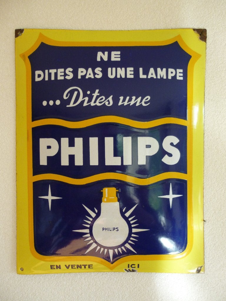 EMAILLE RECLAMEBORD"PHILIPS LAMPEN"UIT JAREN 30/40, Ophalen of Verzenden, Gebruikt, Reclamebord