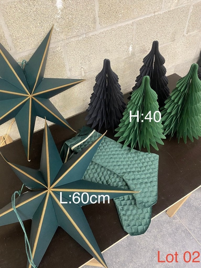 Lot déco de Noël vert sapin & noir – étoiles 60 cm + sapins, Divers, Enlèvement, Comme neuf