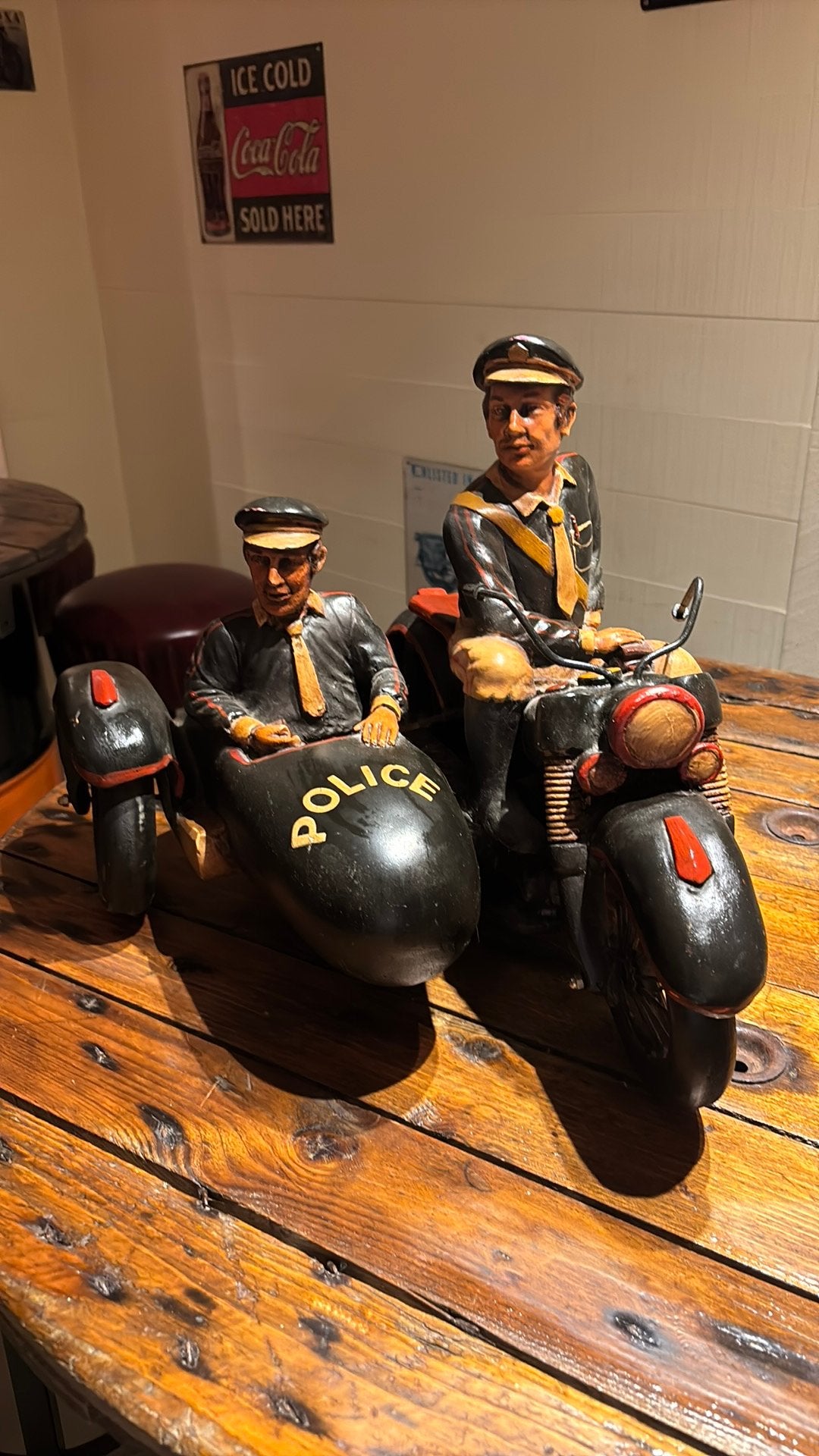 Groot Vintage Decoratie Beeld - Politiemotor met Zijspan, Ophalen