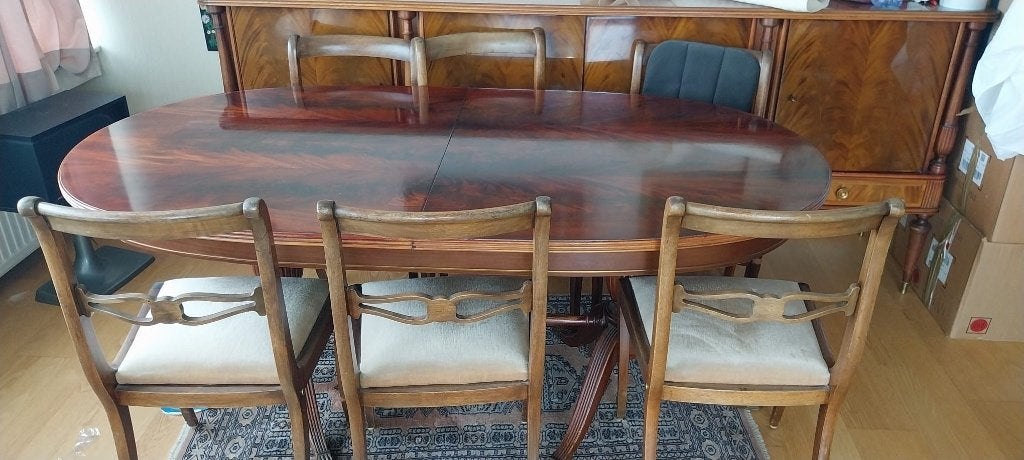 salle à manger en bois – Table  ovale, 6 chaises et buffet, Enlèvement ou Envoi, ., ., .