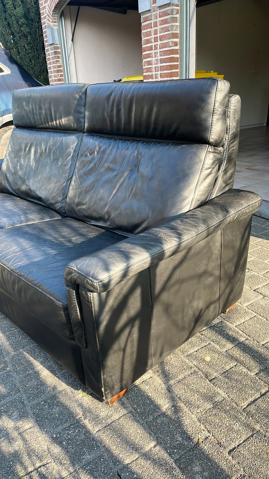 Canape en cuir noir, Ophalen, Gebruikt, Driepersoons, Leer
