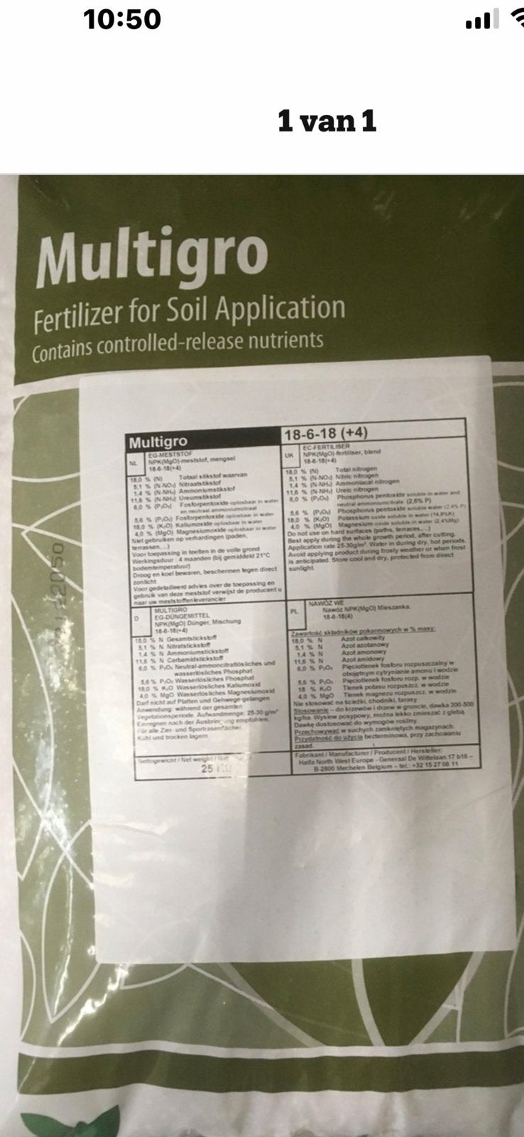 Multigro 18-6-18+4 super gazon meststof, Ophalen