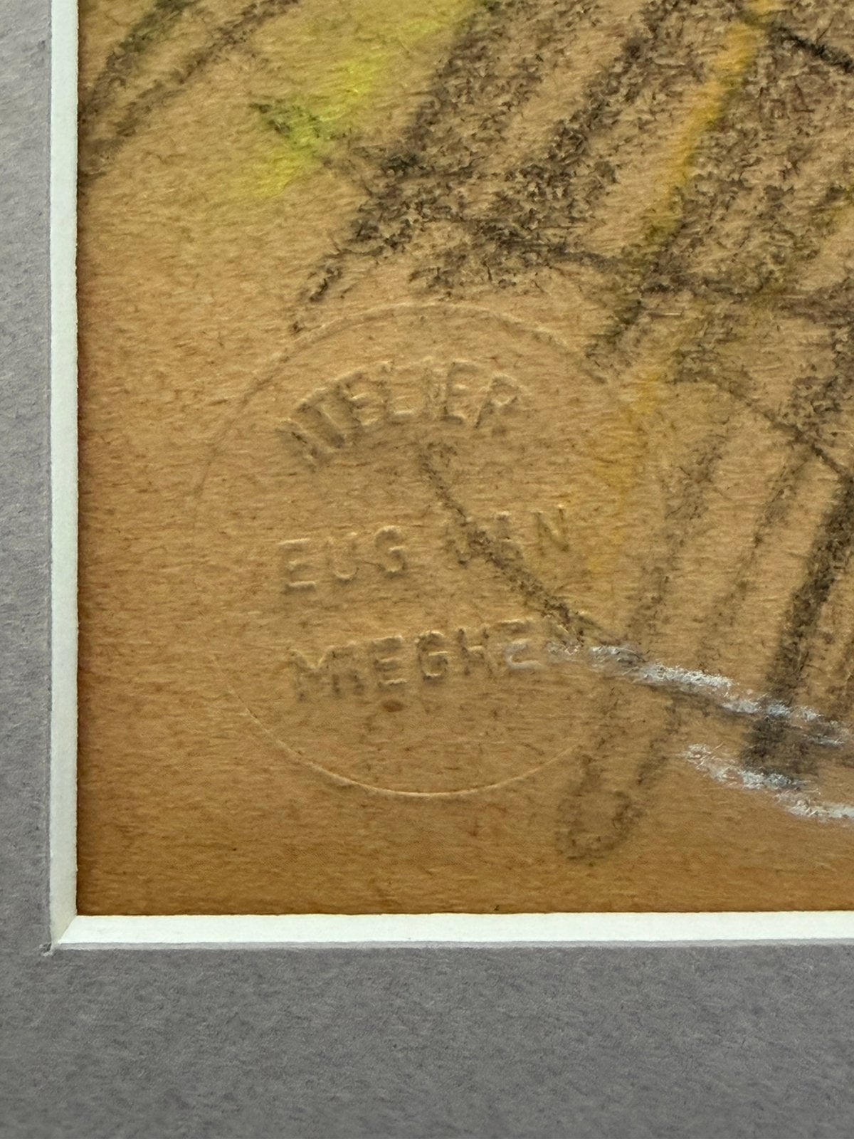Pasteltekening met stempel atelier Eugene Van Mieghem, Antiquités & Art, Art | Dessins & Photographie, Enlèvement, Photo
