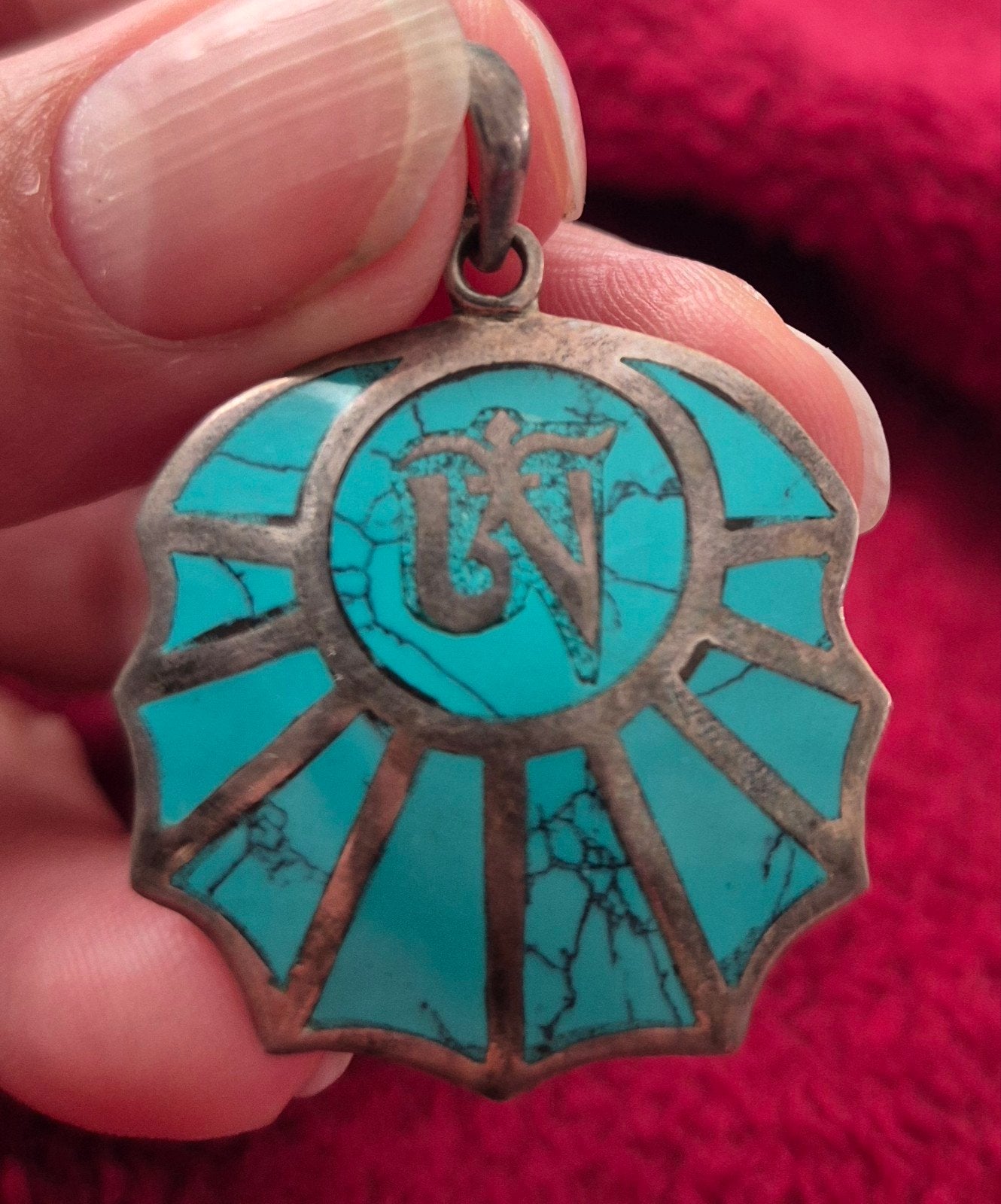 Zilveren kettinghanger turquoise ohm teken, Ophalen of Verzenden, Zo goed als nieuw, Zilver, Zilver