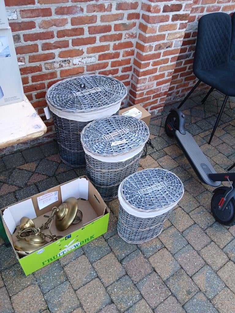 Lot de 3 paniers à linge avec poche intérieure en lin, Neuf, Osier, Enlèvement, Panier