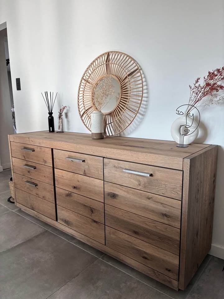 Eiken massieve dressoir 180 cm, Ophalen, 150 tot 200 cm, Eikenhout, Met lade(s)