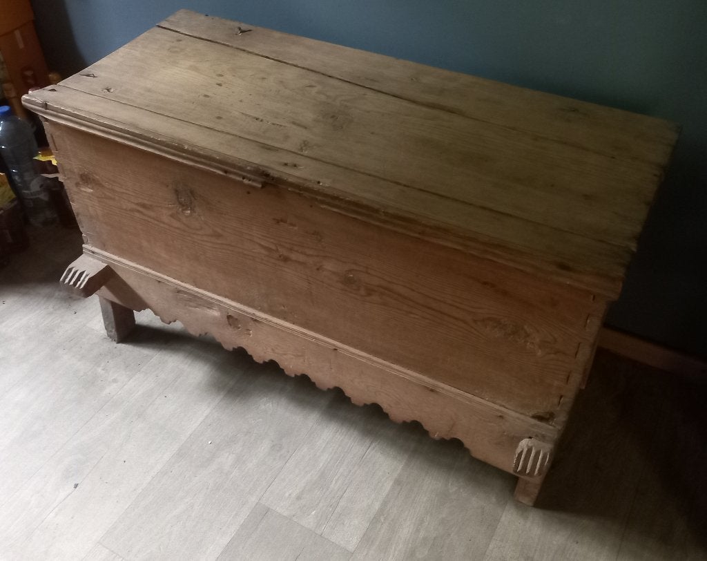 Coffre espagnol antique, bois naturel, Maison & Meubles, Enlèvement, Utilisé