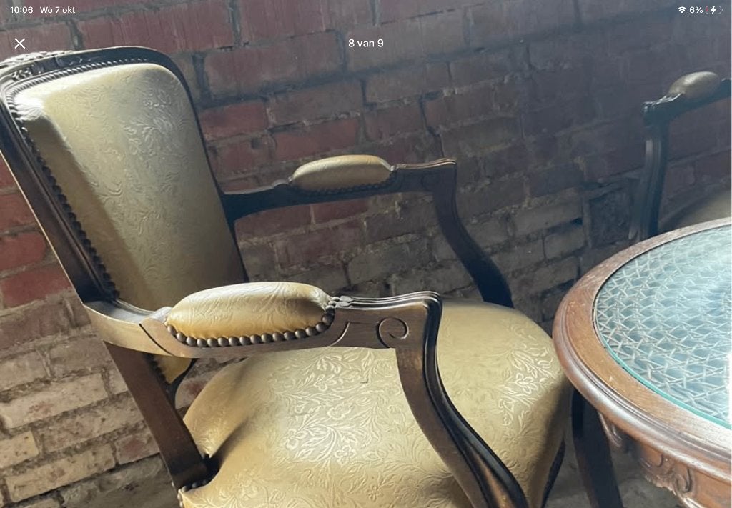 Salontafel en 4 stoelen met armleuning, Louis XV stijl, Antiek en Kunst, Ophalen
