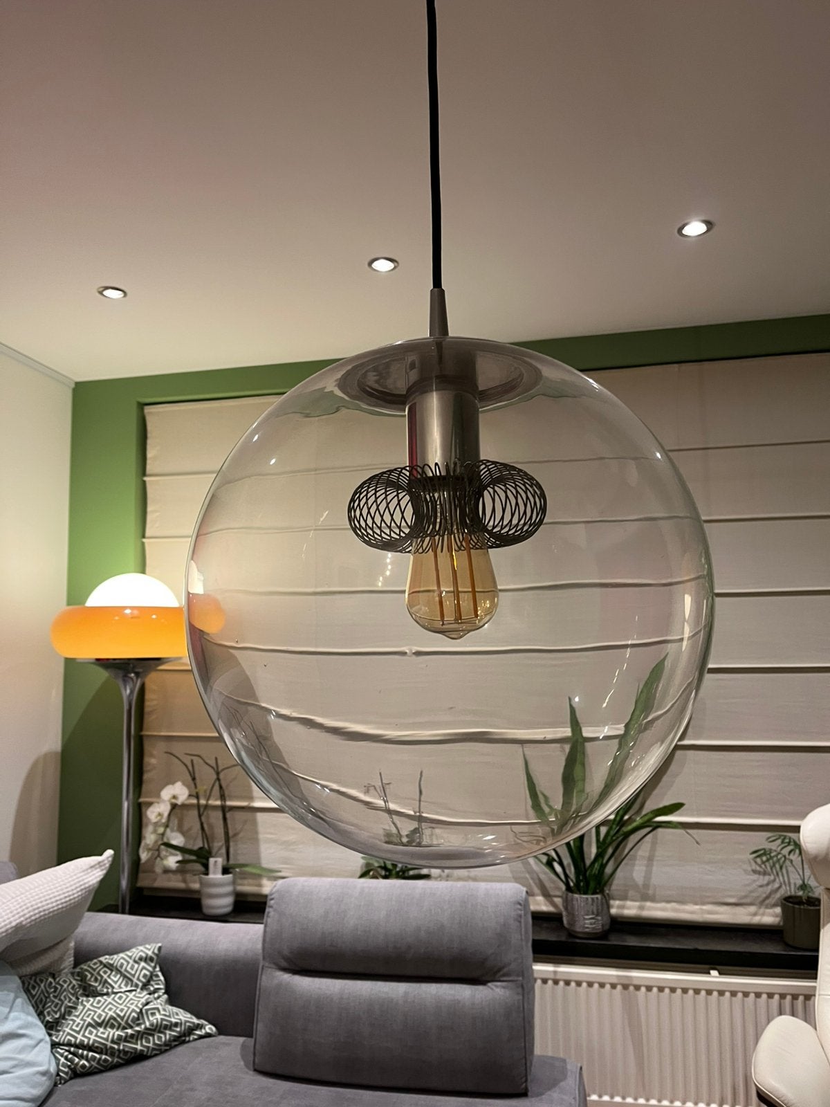 Vintage glazen globe hanglamp Peill & Putzler bol, Ophalen, Gebruikt, Vintage, Glas