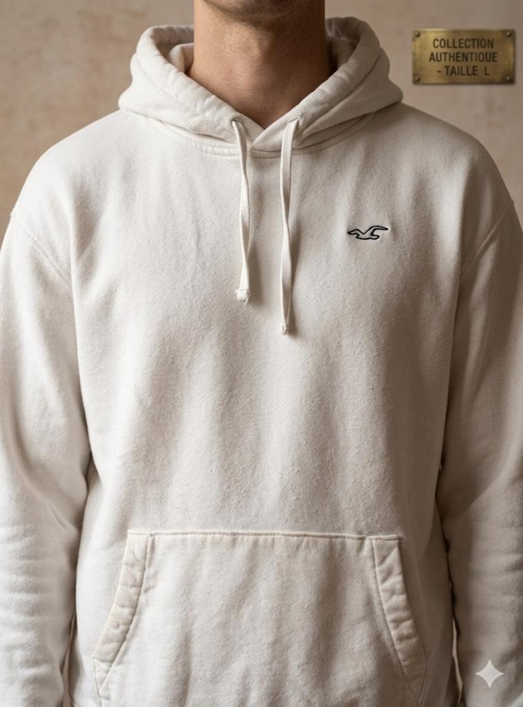 Sweat à capuche hollister blanc taille L, Enlèvement ou Envoi, Taille 52/54 (L), Porté, Blanc