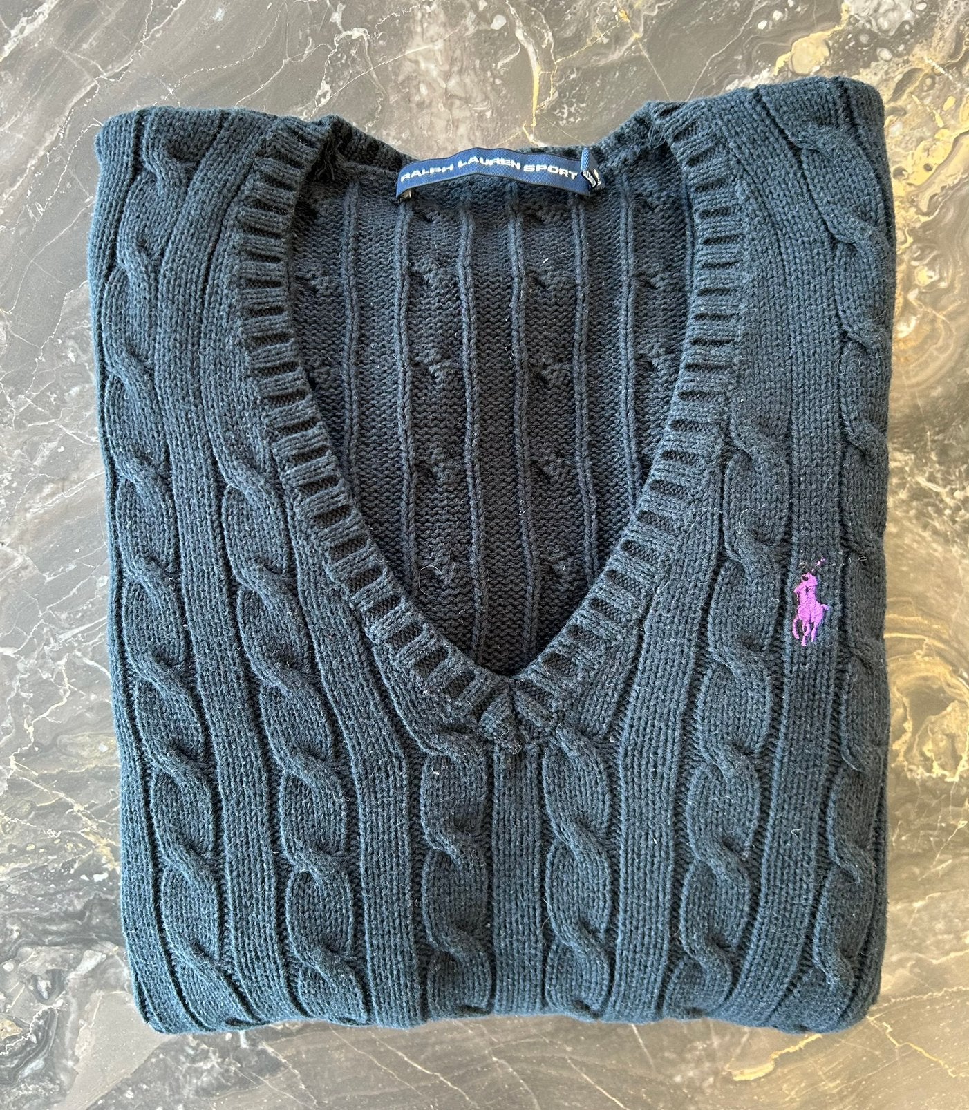 Ralph Lauren Sport cable knit trui (L), Kleding | Dames, Ophalen of Verzenden, Zo goed als nieuw, Maat 42/44 (L), Zwart