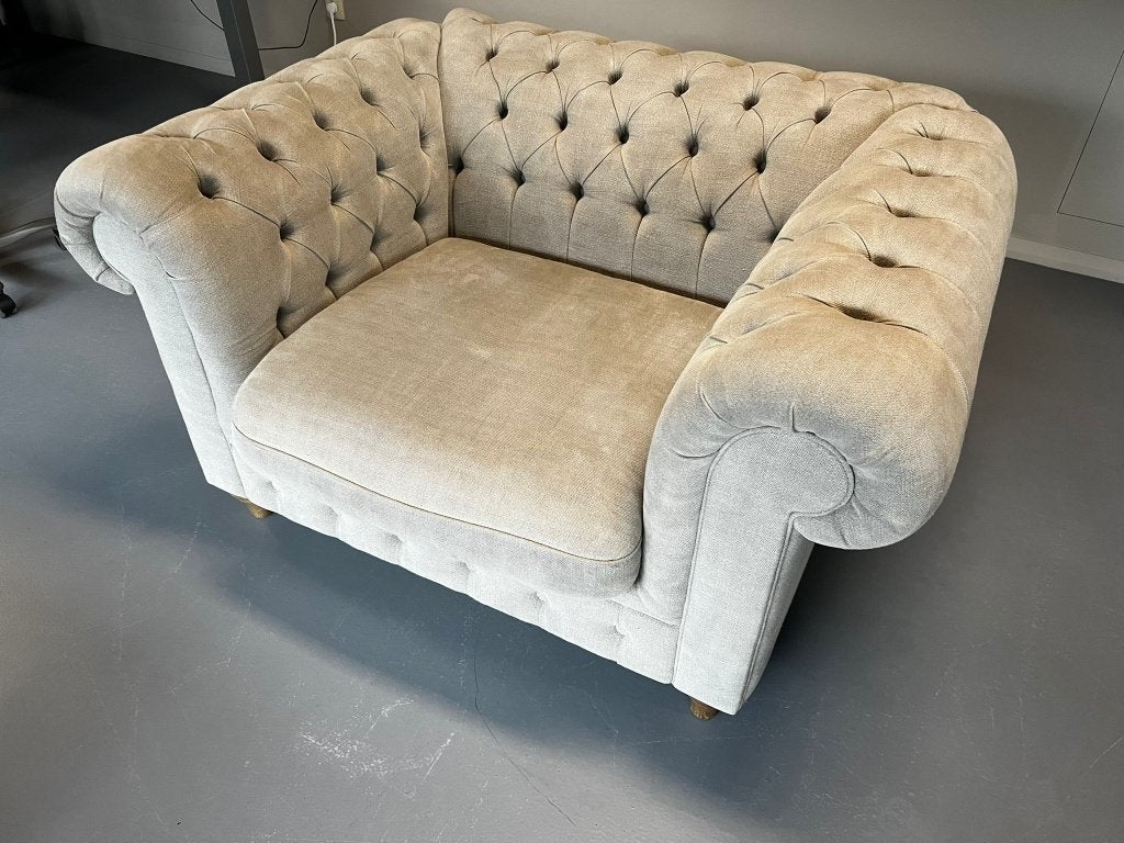 CHESTERFIELD FAUTEUIL – BEIGE STOF | EIGENTIJDS DESIGN, Ophalen, Nieuw, Hout