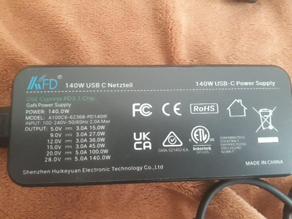 140W PD 3.1 USB-C Oplader KFD, Computers en Software, Laptop-opladers, Ophalen of Verzenden, Nieuw, KFD