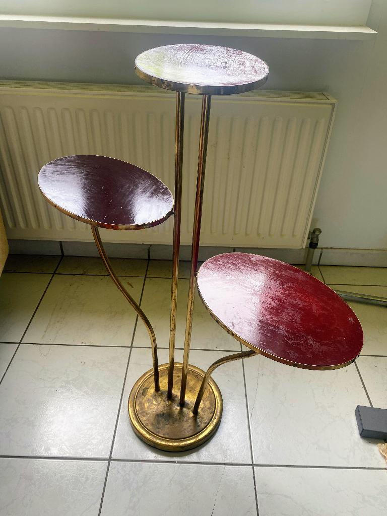 Vintage messing 3-laags plantenstandaard, Ophalen, Overige materialen, Gebruikt, 75 cm of meer