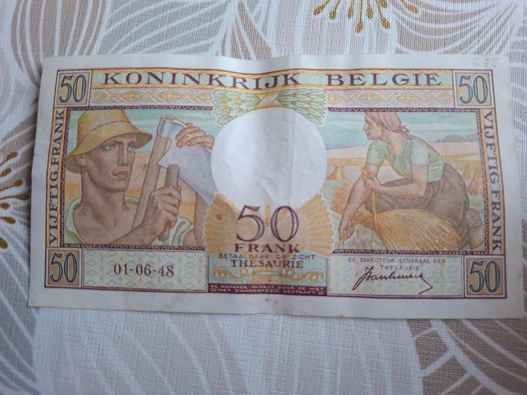 Oud briefje van 50 frank  jaar 1948, Postzegels en Munten, Ophalen of Verzenden