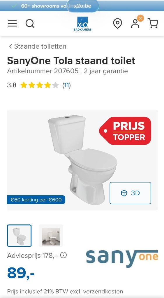 Toilette neuve de X2O avec connexion, Bricolage & Construction, Sanitaire, Neuf, Toilettes, Enlèvement
