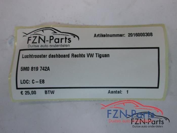 Luchtrooster Dashboard Volkswagen Tiguan (22735919), Ophalen of Verzenden, Gebruikt
