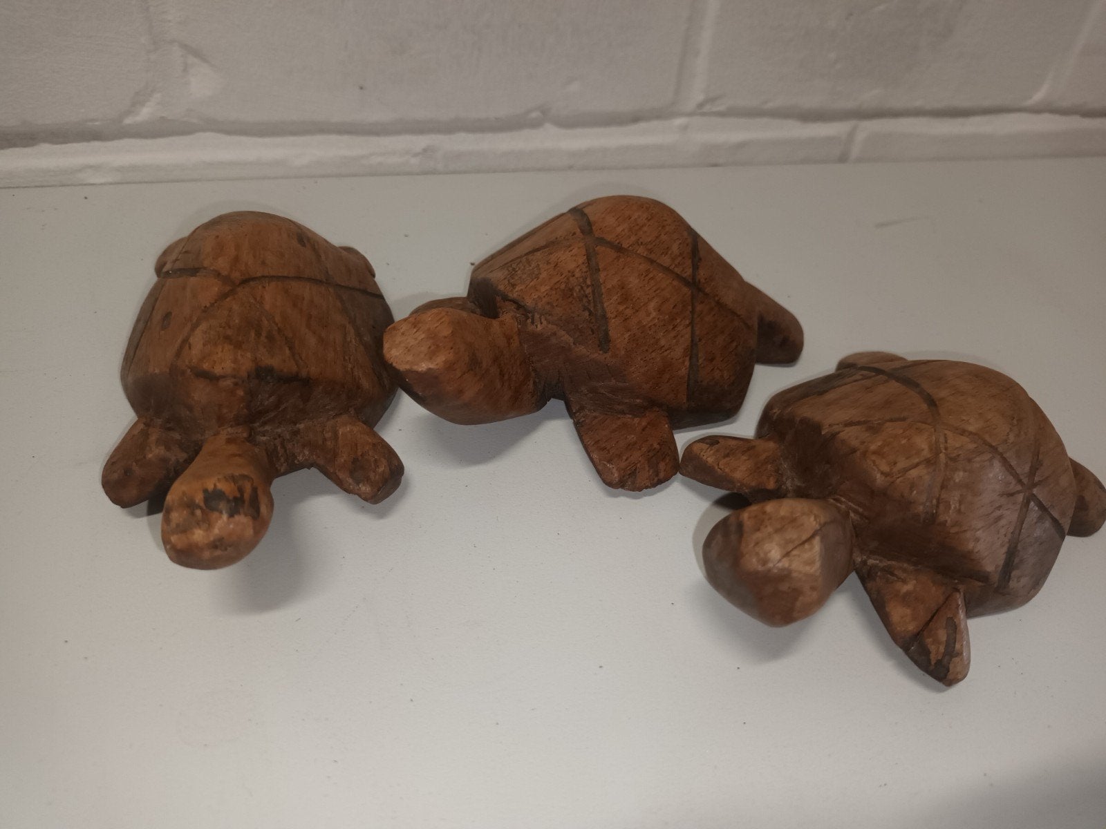 3 handgesneden houten schildpadden (12 cm), Ophalen of Verzenden