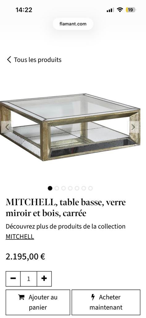 MITCHELL, table basse, verre miroir et bois, carrée, Jardin & Terrasse, Enlèvement ou Envoi, Utilisé