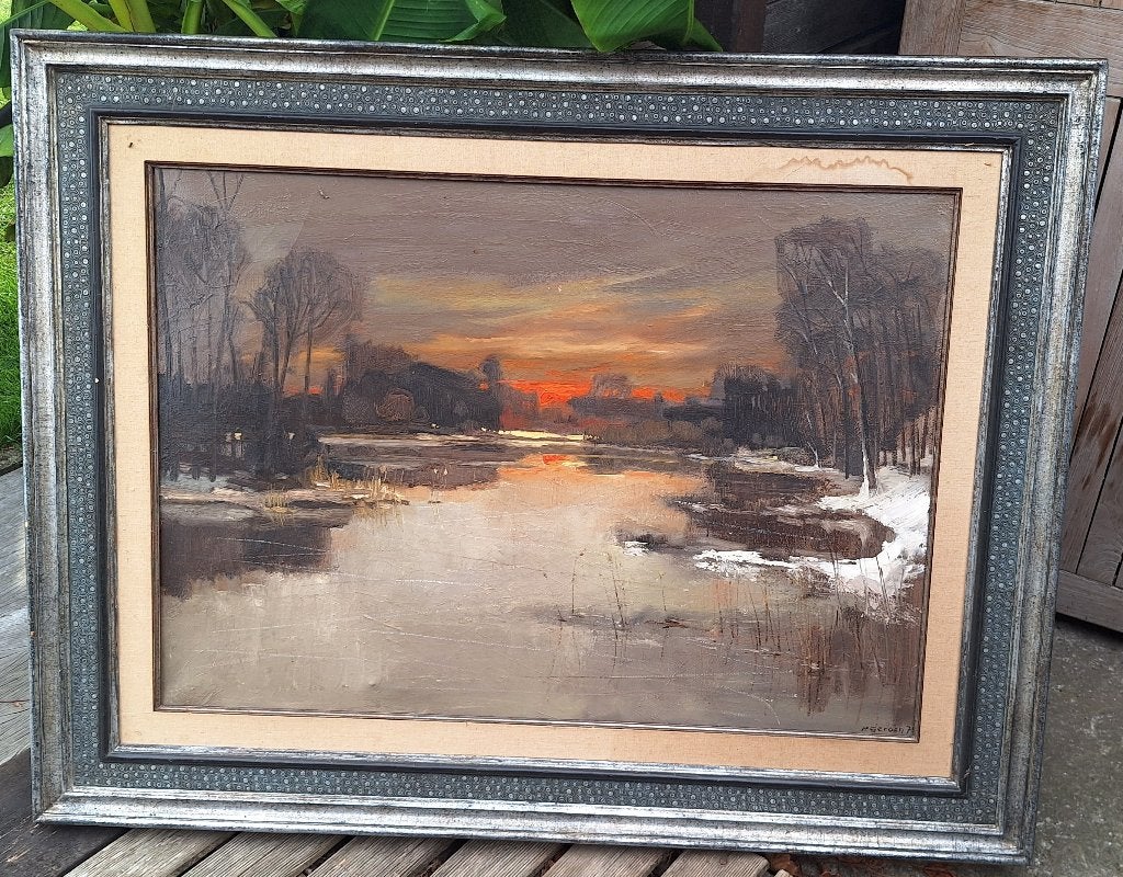 Schilderij, Antiquités & Art, Peinture acrylique, Encadré, Paysage, Expressionniste