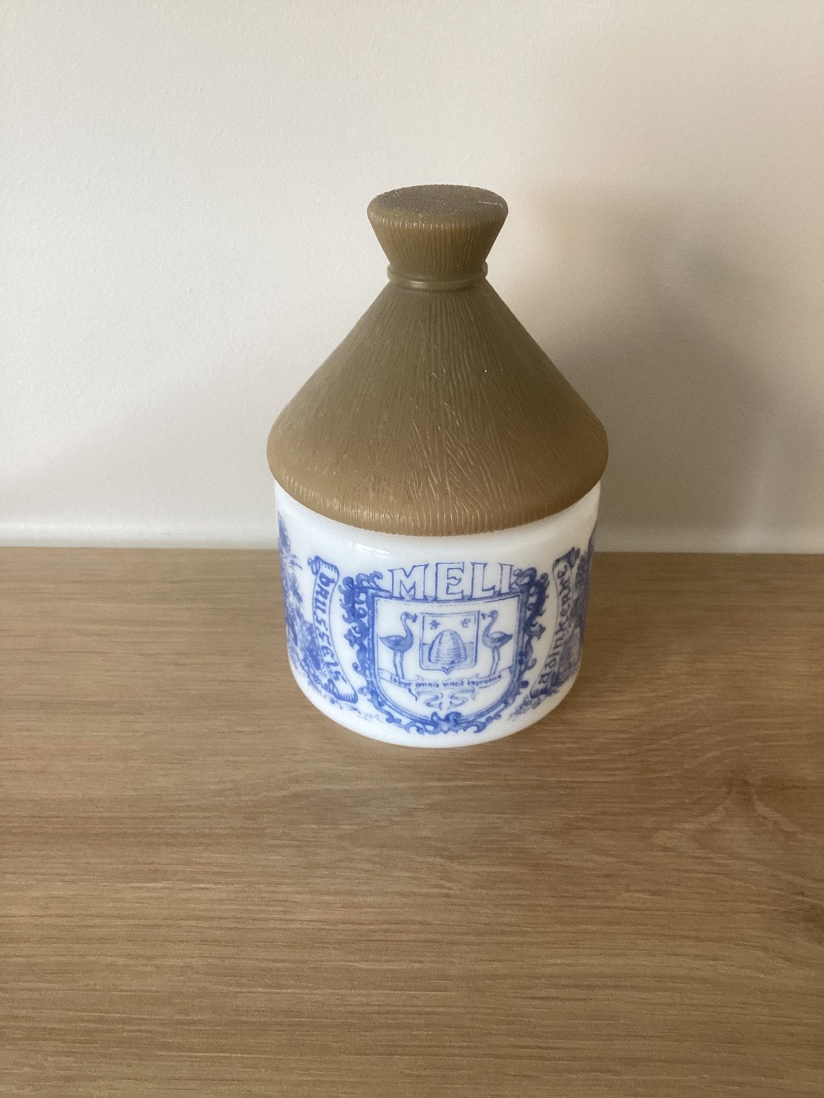 Meli Adinkerke Brussel honingpot opaline honing, Verzamelen, Ophalen of Verzenden, Gebruikt, Verpakking