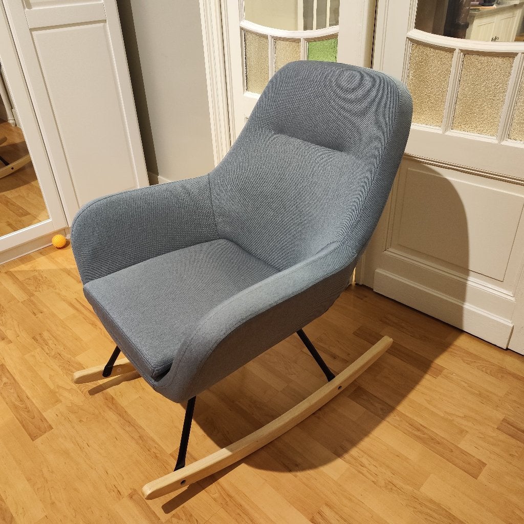 Blue Fabric Rocking Chair, Maison & Meubles, Chaises, Comme neuf, Enlèvement, Bois, Bleu