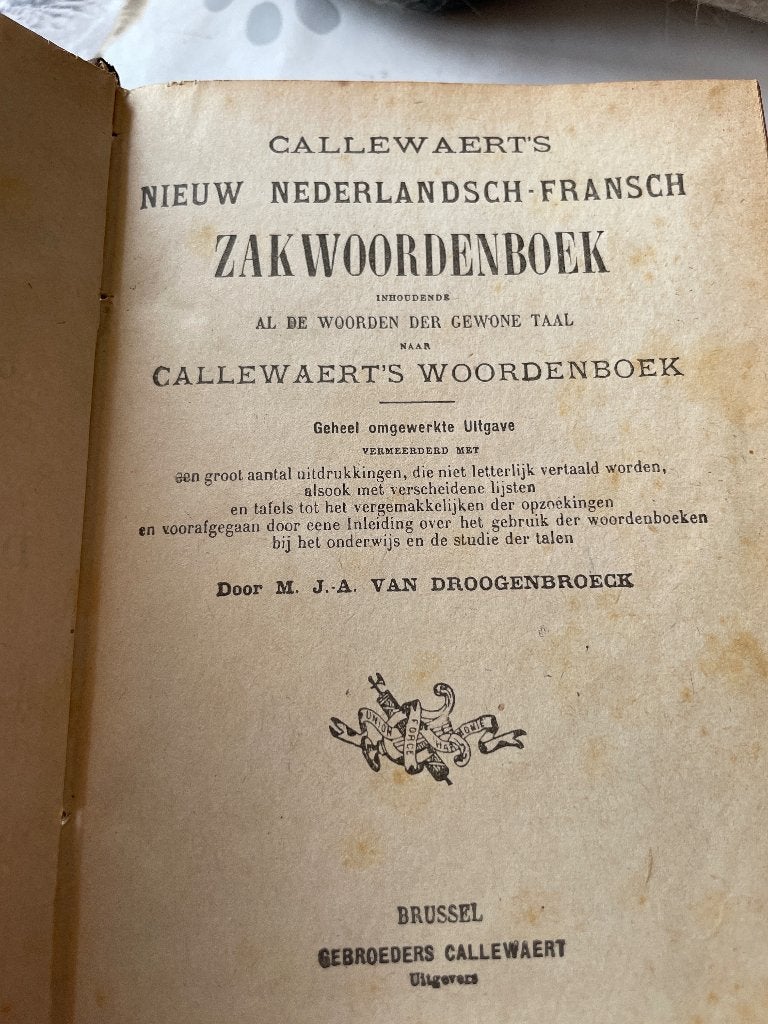 Oud woordenboek Nl/Fr Callewaerts, Ophalen of Verzenden, Van Droogenbroeck