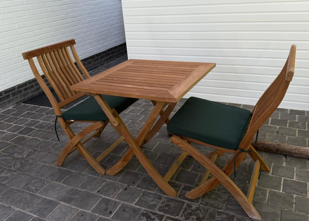 tuinmeubelen, Tuin en Terras, Tuinsets en Loungesets, Zo goed als nieuw, Tuinset, Teakhout, 2 zitplaatsen, Eettafel, Stoel, Ophalen