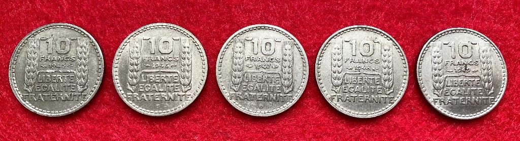 Muntencollectie - 10 munten van Franse frank 1945-49, Ophalen of Verzenden